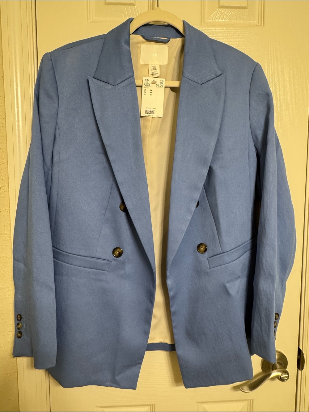 H&M Light Blue Double-Breasted Blazer Jacket
